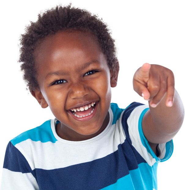Cute Kid Pointing with His Finger at Camera
